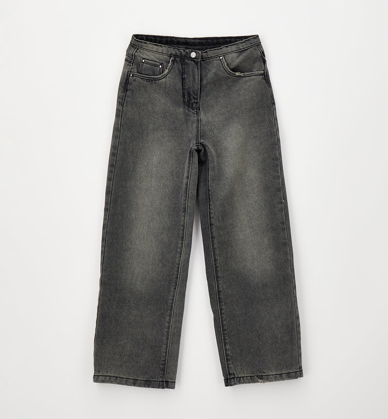 PANTALONE DENIM LUNGO iDO 4H724  BLACK STONE WASH+OVERDYED BEIGE