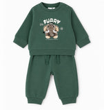 TUTA JOGGING DUE PEZZI iDO 4H012  GRIGIO MELANGE-VERDE